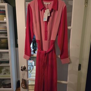 Boden Long Sleeve Dress in Pink and Red